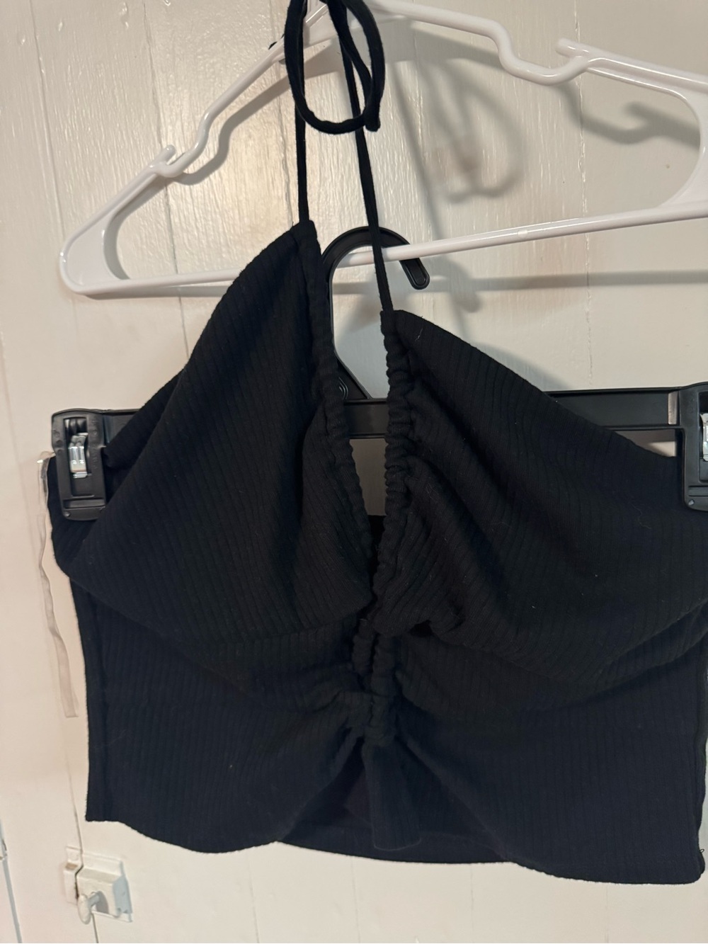 wild fable Black Ribbed Ruched Halter Crop Top
